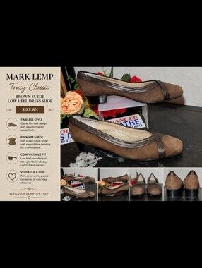 MARK LEMPTracy Classic Brown Suede Low Heel Dress Shoe 8N